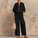 Spring/Summer Women's Casual Fashion Wide Leg Suit round Neck Zipper Detail Loose Fit European American Style Resort Look_ecoleips.com