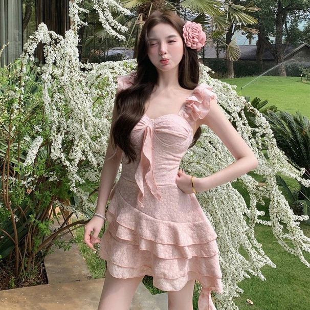 Women's Solid Color One Piece Swimsuit With Underwire Support Slimming Tummy Covering Sweet And Girly Design For Hot Springs_ecoleips.com