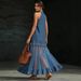 Women's Retro Denim Patchwork Long Dress Casual Sleeveless Ruffle_ecoleips.com