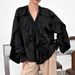 French-style V-neck Ruffled Puff Sleeve Satin Long-sleeve Shirt 2025 European And American Spring-summer Fashion New_ecoleips.com