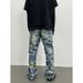 Women's Clothing Digital Printing Erosion Damage Washed Retro Distressed Jeans_ecoleips.com