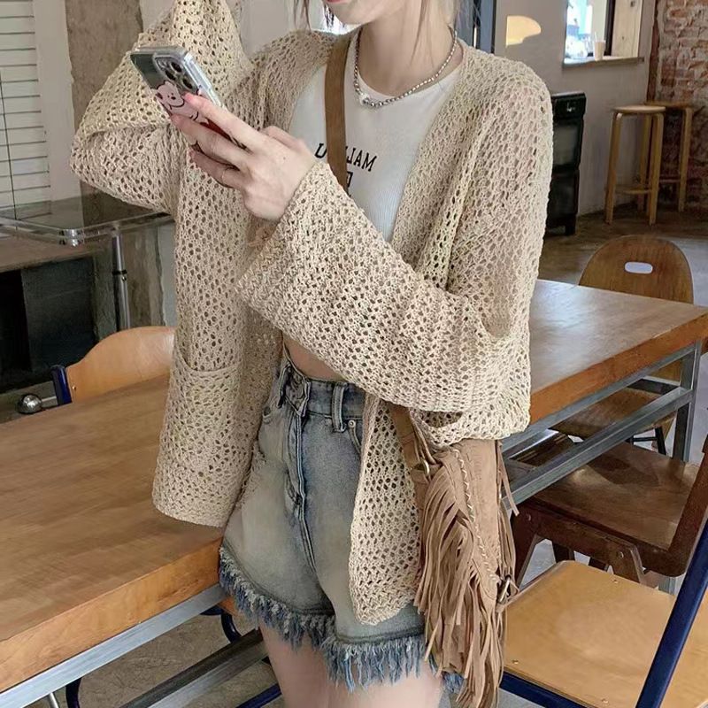 Lightweight Summer And Spring New Korean Style Loose Fashion Lazy-Look Blazer With Openwork Sun Protection Knit Cardigan For Women_ecoleips.com