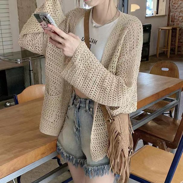 Lightweight Summer And Spring New Korean Style Loose Fashion Lazy-Look Blazer With Openwork Sun Protection Knit Cardigan For Women_ecoleips.com