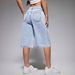 Women's High Waisted Denim Shorts Light Blue Washed Rhinestone Firework Detail Sexy Style Factory Direct Wholesale Bottoms_ecoleips.com