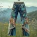 Women's Retro Print High-Waisted Jeans Casual Comfortable Slimming Faux Denim Style Leg Lengthening Bottoms_ecoleips.com