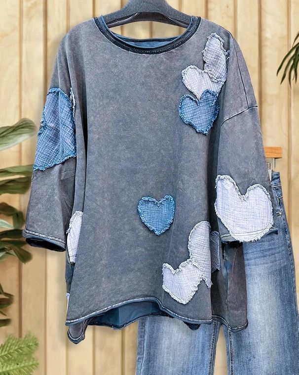 2025 Spring/Summer New Women's Clothing Valentine's Day Love Patch Short Sleeve T-shirt For Women_ecoleips.com