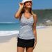 Women's Clothing Women's Two Piece Swimsuit Set Backless Design Striped Skirt Tankini Style Plus Size For Formal & Casual_ecoleips.com