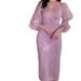 Women's Clothing V Neck Mesh Sequin Elegant Slim Lantern Sleeve Dress_ecoleips.com