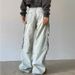 Women's Clothing Retro Multi Pocket Jeans For Women Y2k High Street Straight Overalls Wide Leg Trousers Casual Pants_ecoleips.com