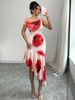 Women's Clothing Elegant Asymmetric Fitted Hibiscus Floral Positioning Print Dress_ecoleips.com