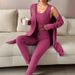 Women's Stylish Solid Color 3-Piece Outfit Set - Soft Brushed Milk Silk Fabric, Long Sleeve Top & Pants, Comfortable Casual Wear For Fall & Winter_ecoleips.com