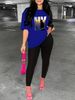 Women's Casual Loose Fashion New York NY Pattern Print Loose T-shirt+cropped Pants Two-piece Home Sportswear Daily Wear-422_ecoleips.com