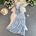 Women's French Sweet & Spicy Style Two Piece Set Ruffled Lace Square Neck Top With Slim Fitting Ruffled Long Skirt_ecoleips.com