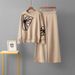 "Elegant Embroidered Knit Sweater & Wide Leg Pants Set For Women - Comfortable Casual Outfit"_ecoleips.com