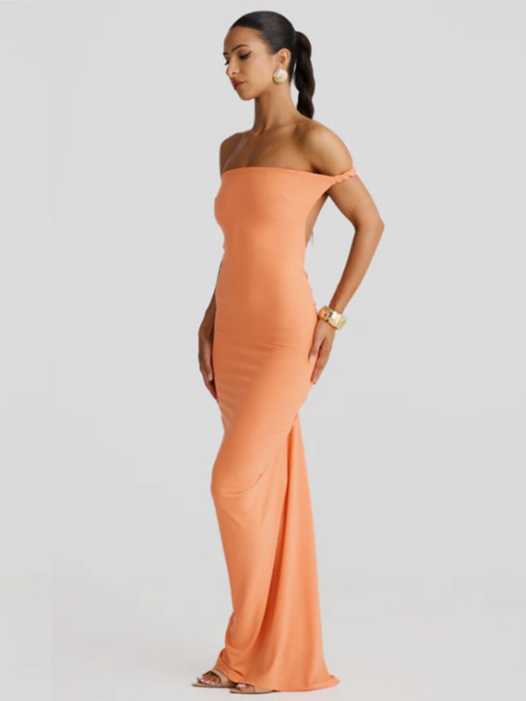 Women's Clothing Sexy Slim Tight Halter Neck Large Backless Pleated Hip Sexy Long Dress_ecoleips.com