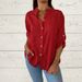 Women's Clothing Spring And Summer Women's V Neck Cotton And Linen Tops Long Sleeve Shirt Loose_ecoleips.com