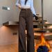 Merlad Brown High Waist Wide Leg Jeans for Women Loose Fit Slimming Fleece Lined Straight Leg Pants Autumn Winter plus Size_ecoleips.com