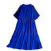 Women's French Style Button Down Dress Round Neck Three Quarter Sleeve Summer Loose Fit Slimming Pleated Long Skirt_ecoleips.com