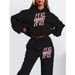 Women's Trendy Casual Loose Hooded Sweater Suit Medium Large Size Printed Full Length Polyester Pant Set_ecoleips.com