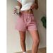 Casual Style, Women's Pink And White Striped Button-up Elastic Waist Loose Wide-leg Home Shorts, New In Summer_ecoleips.com