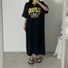 Korean Style plus Size Dress Women's Long Skirt T-Shirt Casual Summer Clothing Knee Length Nightgown Cartoon Print_ecoleips.com