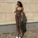 Women's Basic Solid Color Slim Fit Tank Top Loose Straight-Leg Pants Casual Set 2025_ecoleips.com