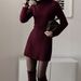 Long-sleeved Semi-turtleneck Dress Knitted Skirt 2025 Spring Foreign Trade European And American Temperament Playful A-word Short Skirt_ecoleips.com