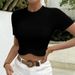 Women's Clothing Spring And Summer New Products Slim Round Neck Design Wave Tassel Hem Short T Shirt_ecoleips.com