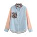 Women's Clothing Autumn New Fashion Print Leopard Stripes Contrast Color Stitching Interface Pocket Decoration Shirt Top_ecoleips.com