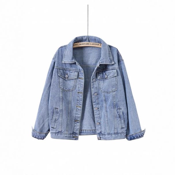 "Women's Oversized Denim Jacket - Vintage Washed Boyfriend Style Loose Fit Spring/Autumn Top (Light Blue/Black)"_ecoleips.com