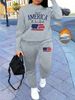 Women's Autumn/Winter Hip Hop Casual Street American Flag Pattern Printed Round Neck Sweatshirt+Sweatpants Set-513_ecoleips.com