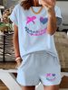 Women’s 2 Piece Outfit Set – Oversized Graphic T-Shirt And Biker Shorts Matching Set, Casual Summer Lounge Tracksuit For Daily Wear-296_ecoleips.com