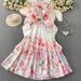 Elegant Floral Print Chiffon Dress With Lantern Sleeves & Peplum Hem - A-Line Long Dress For Women (Pink, Light Blue, Lavender)_ecoleips.com