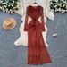 High-End Women's Dress Rhinestone Embellished Slimming And Flattering Pleated Waist Long Sleeves Flowing Ribbons_ecoleips.com