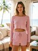 Women Lightweight Breathable Thin Knit 2 Piece Set Off Shoulder Crop Top Drawstring Shorts Outfit_ecoleips.com