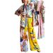 Women's Clothing Satin Print Short Sleeved Holiday Leisure Tether Suit_ecoleips.com