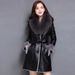 Women's Faux Leather Trench Coat With Faux Fur Collar - Slim Fit Long Winter Jacket, Warm PU Leather Outerwear For Office & Casual_ecoleips.com