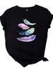 European And American Cross-border Foreign Trade Wholesale Clothing, Colorful Feather Round-neck Plus-size Short-sleeve_ecoleips.com