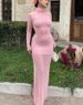 YD398 European And American Early Spring New Mesh See-through Sexy Mature Lady Style Tight-fitting High-neck 2-piece_ecoleips.com