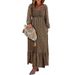Women's Floral Print Chiffon Lantern Long Sleeve U Neck High Waist Panel Maxi Dress – Casual Fall Resort Gown_ecoleips.com