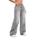 Women's High-Waisted Wide-Leg Jeans – Vintage Washed Sky Gray, Stretch Cotton, Straight Fit (S-3XL, Classic Denim For Casual & Streetwear)_ecoleips.com