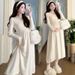 Autumn New Korean Fashion Half High Neck Knitted Maternity Dress_ecoleips.com