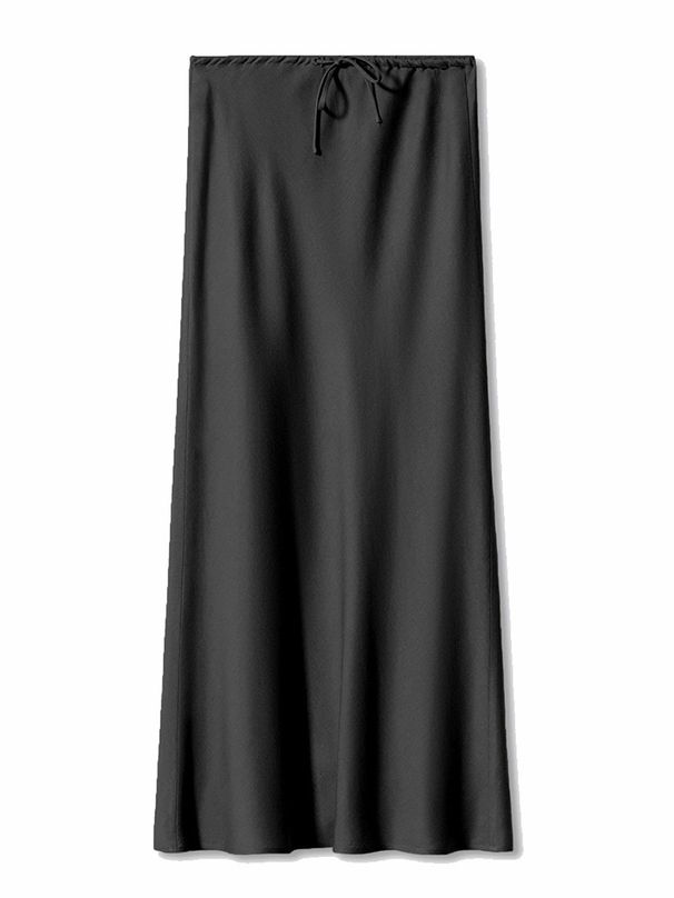 Women's Elegant High Waist Drawstring Tie Solid Color Satin Midi Skirt – Spring Summer Casual Gown 2026_ecoleips.com