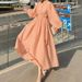 Muslim Dress Women Elegant Long Sleeve Dress With Belt – Minimalist Lapel & Button Design – Olive & Coral A-Line Maxi Dress For Office & Evening_ecoleips.com