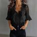Women's Lace Patchwork Puff Sleeve Pleated Short Sleeved Shirt American Style_ecoleips.com
