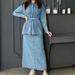 Distressed Denim Jacket & Skirt Set - Vintage Washed Two-Piece Outfit, Comfortable Polyester Blend For Casual & Streetwear Looks_ecoleips.com