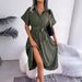 Ins Style Real Shot Summer European And American Casual Loose Solid Color Lace-up Shirt Long Dress Cross-border_ecoleips.com