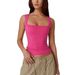 Summer Women's Basic Square-Neckless Double-Layered Tight-Fitting T-Shirt_ecoleips.com