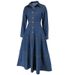 Women's Denim Shirt Dress With Belted Waist, Long Sleeve & Button-Down Collar – Slim Fit Long Maxi Dress For Casual & Streetwear_ecoleips.com