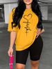 Summer Women's Casual Fashion Heart-shaped Letter Pattern Printed Loose T-shirt Shorts Two-piece Set Set Summer Sportswear Suitable For Daily Wear-189_ecoleips.com